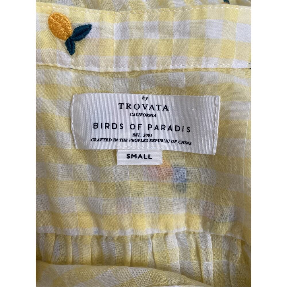 Trovata Birds Paradis Aline Top Shirt Blouse Yellow Plaid Short Sleeve Lemon S - Picture 4 of 4